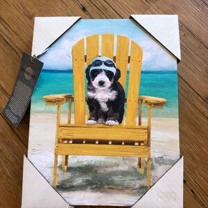 Dog on Yellow Beach Chair Canvas Art